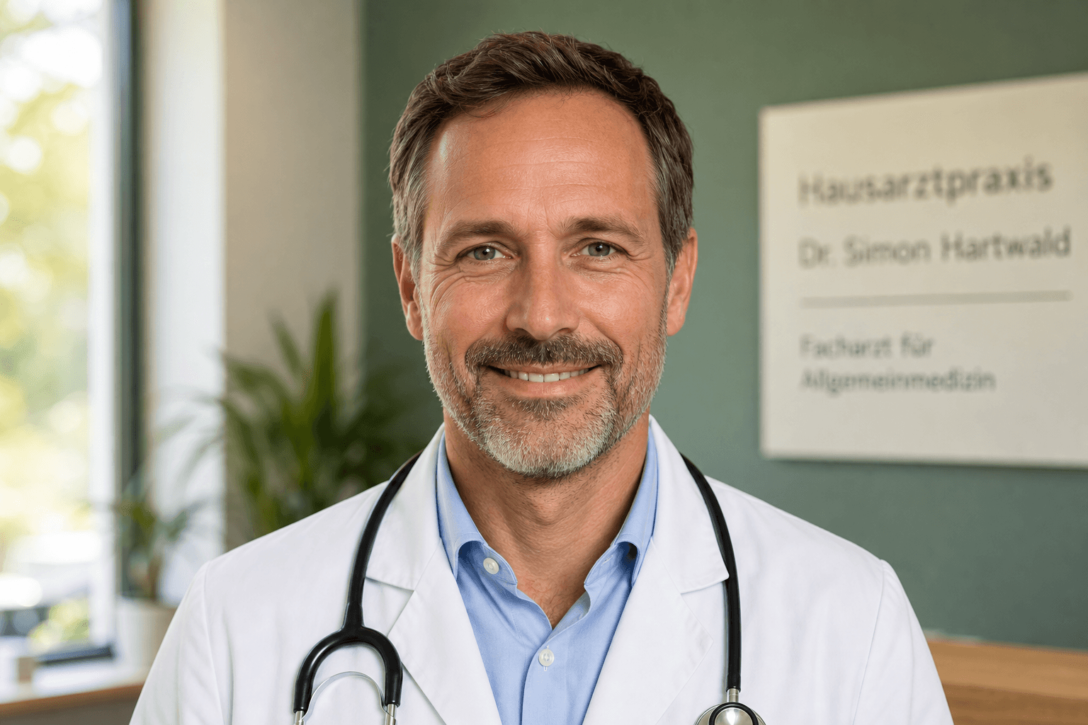 Dr. med. Simon Hartwald, Facharzt für Allgemeinmedizin und ärztliche Leitung der Praxis Hartwald — Beispielportrait